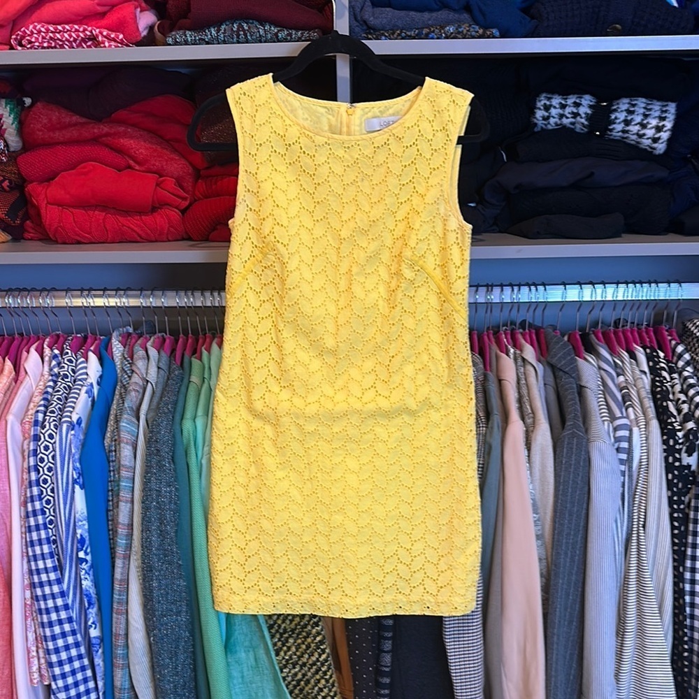 Loft yellow eyelet sleeveless sheath dress size 0